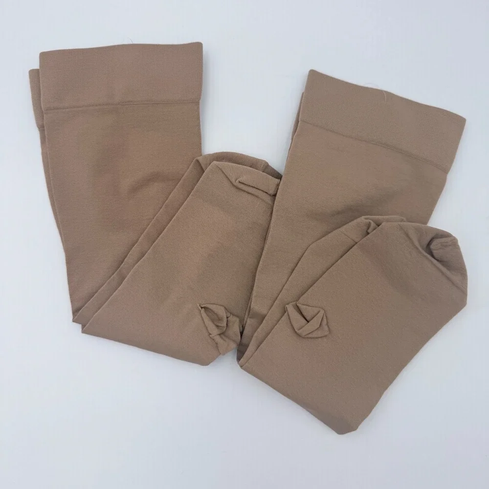NEW 2‎ Pairs Compression Knee High Support Socks Nude Beige Hosiery Unisex